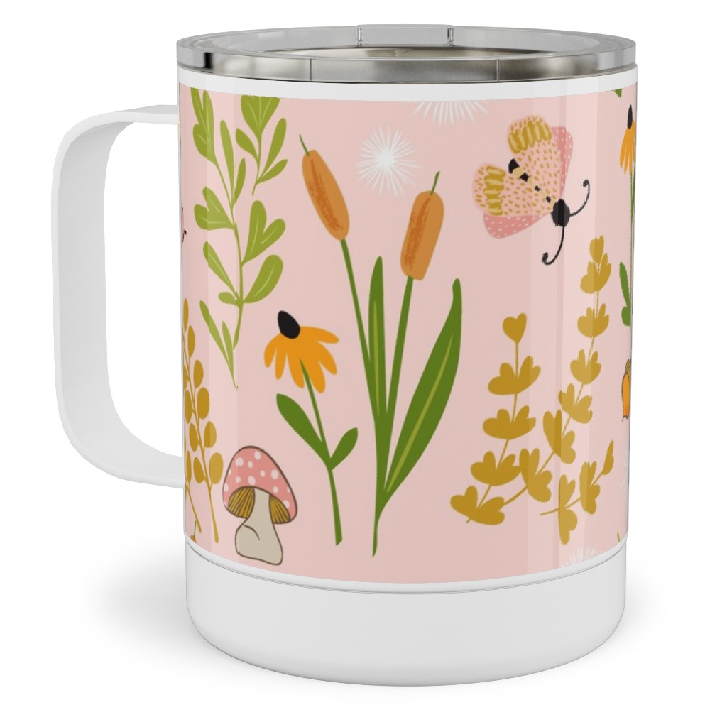 Autumn Meadow Stainless Steel Mug, 10oz, Pink, Bright Pink