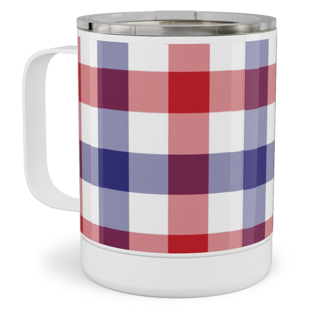 Red White and Blue Gingham Checks Stainless Steel Mug, 10oz, Multicolor