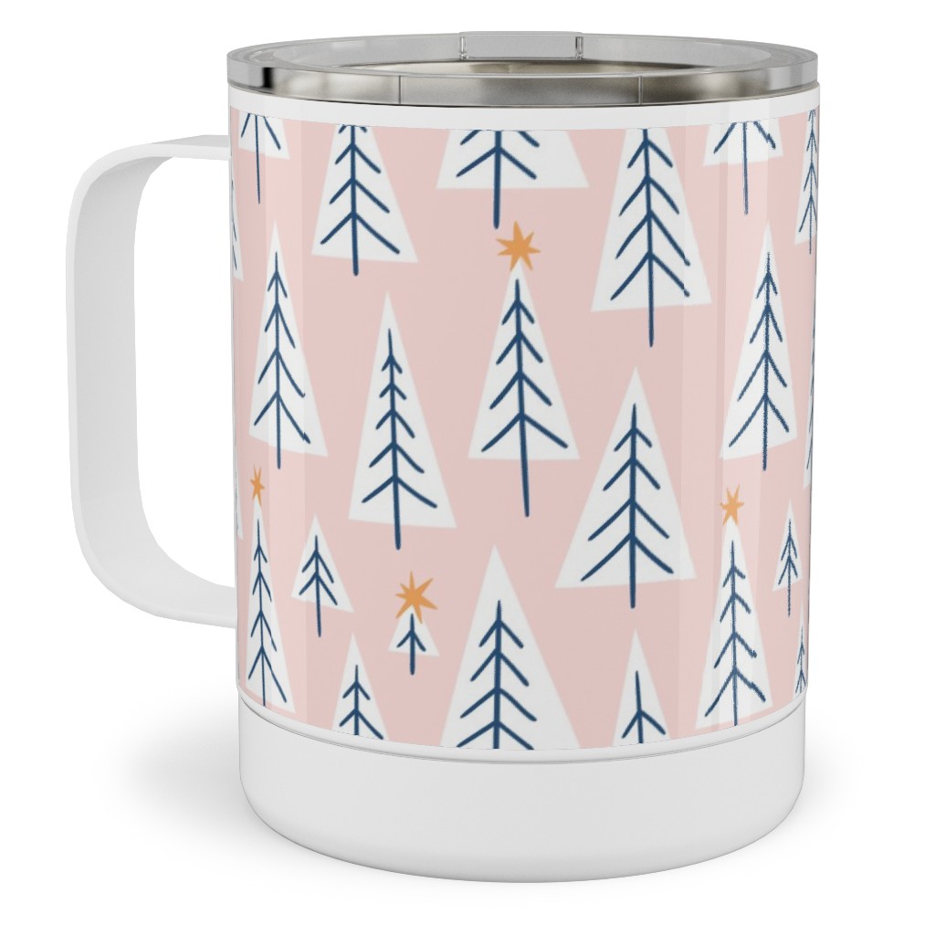 Christmas Forest - Pink Stainless Steel Mug, 10oz, Pink, Bright Pink