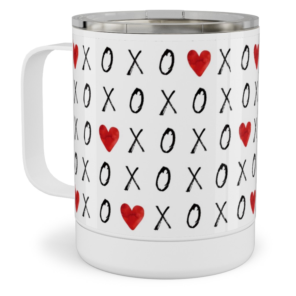 Mini Xoxo With Hearts - White Stainless Steel Mug, 10oz, Red