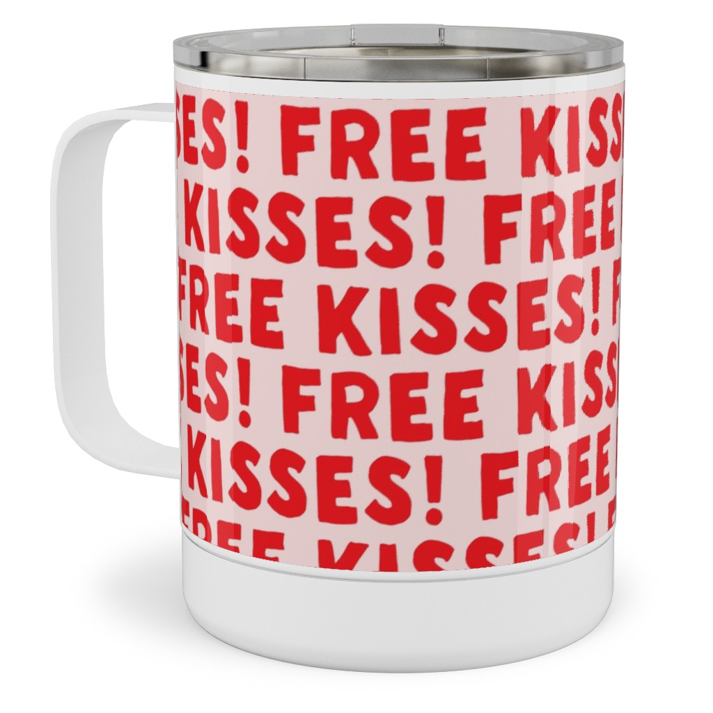 Free Kisses! - Red on Pink Stainless Steel Mug, 10oz, Red