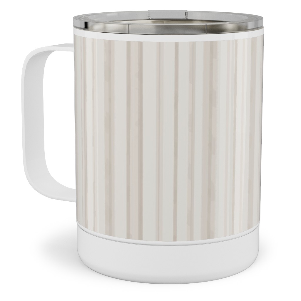 Dreamy Watercolor Stripe Stainless Steel Mug, 10oz, Beige, Wheat