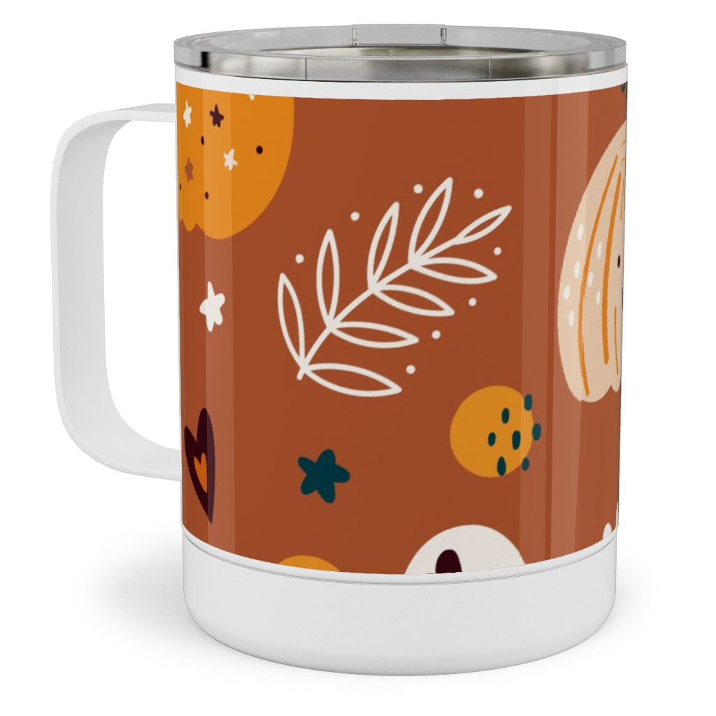 Autumn Pattern - Orange Stainless Steel Mug, 10oz, Orange