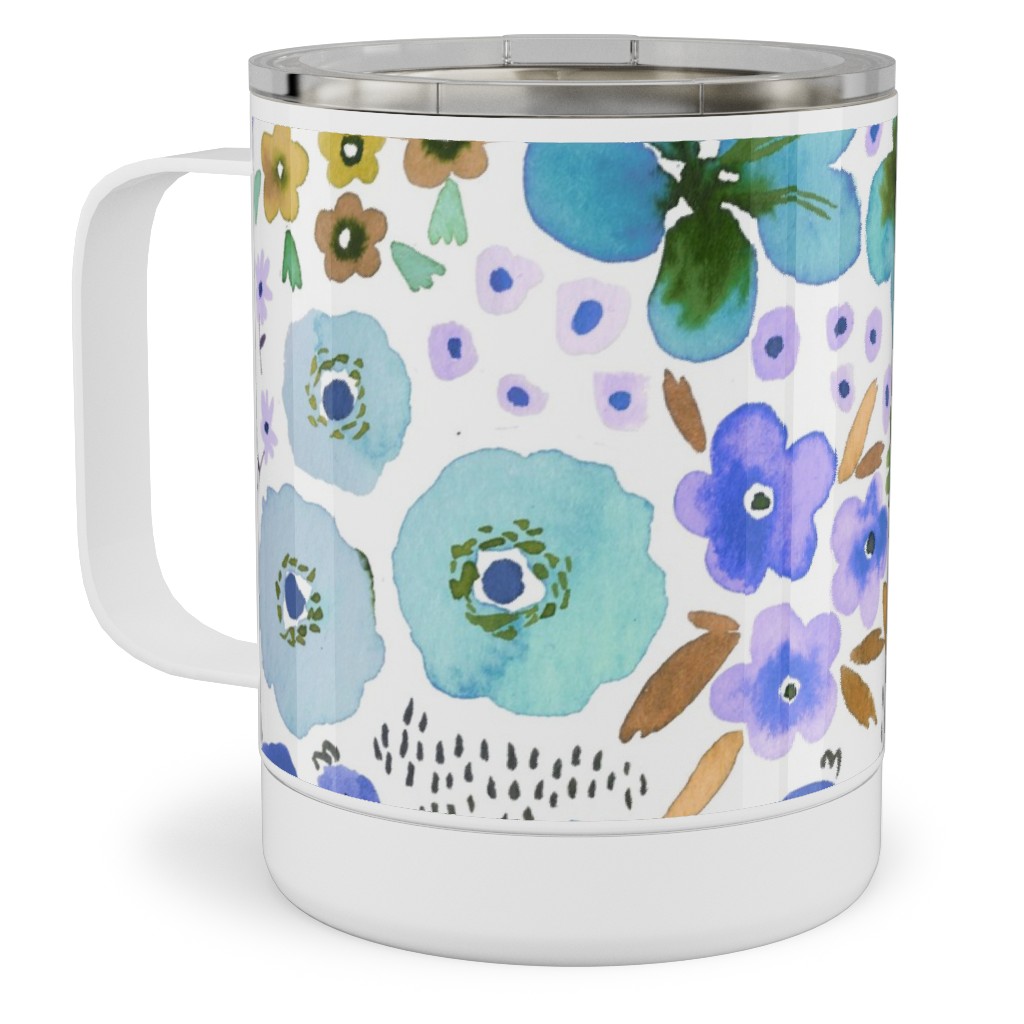 Abstract Flowers Insulated Coffee Mug, 10oz Stainless Steel Travel