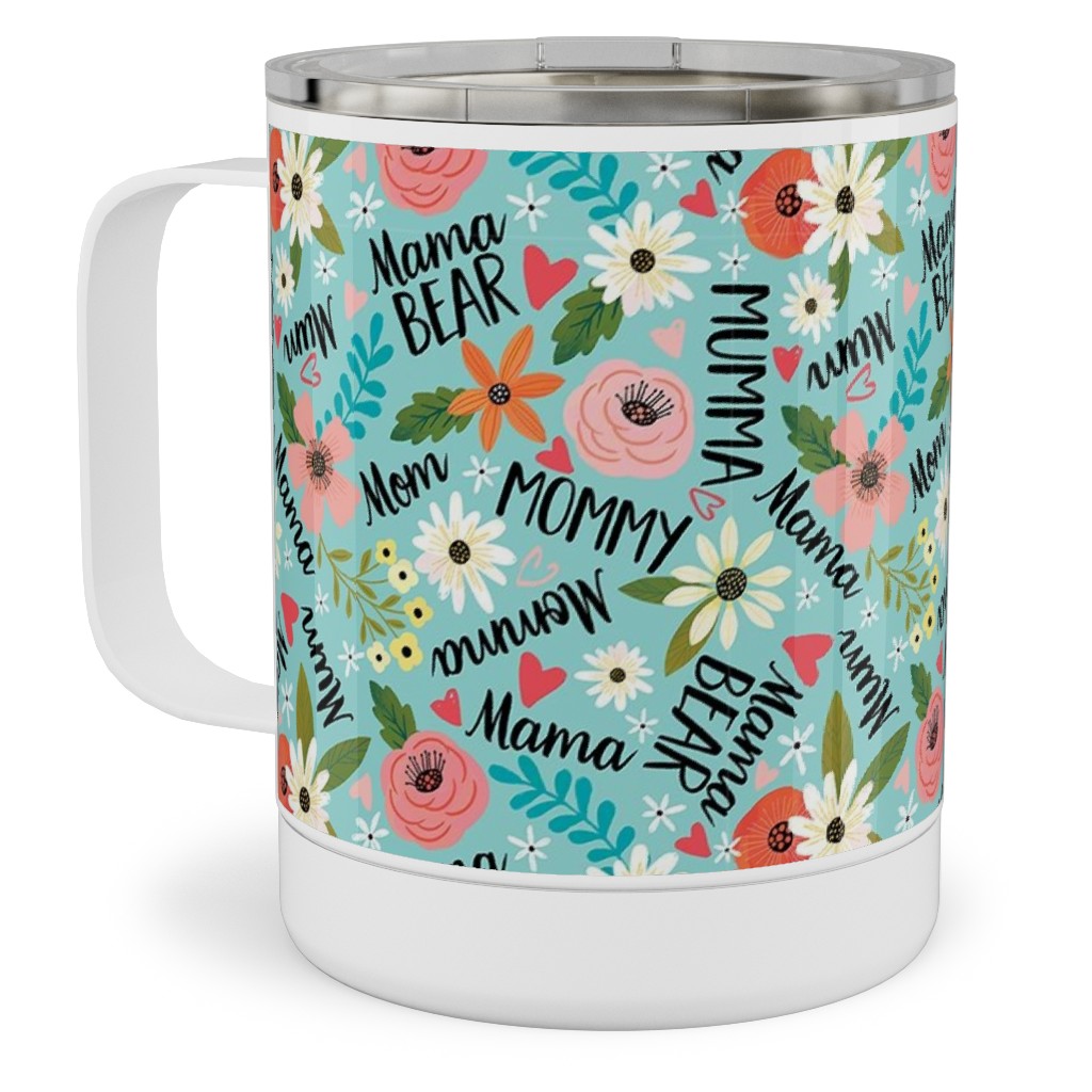 Mom's the Word - Multi on Blue Stainless Steel Mug, 10oz, Blue