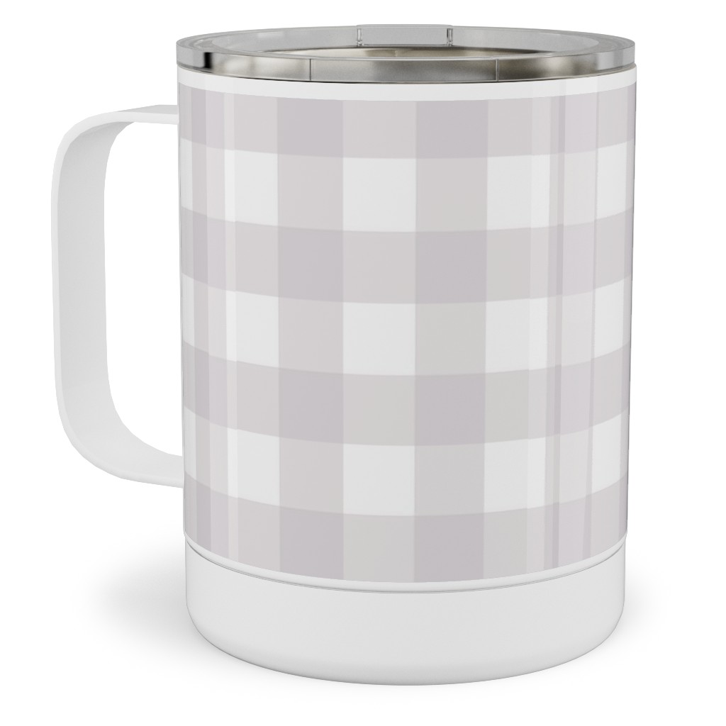 Gingham Check Stainless Steel Mug, 10oz, Gray, Silver Lining