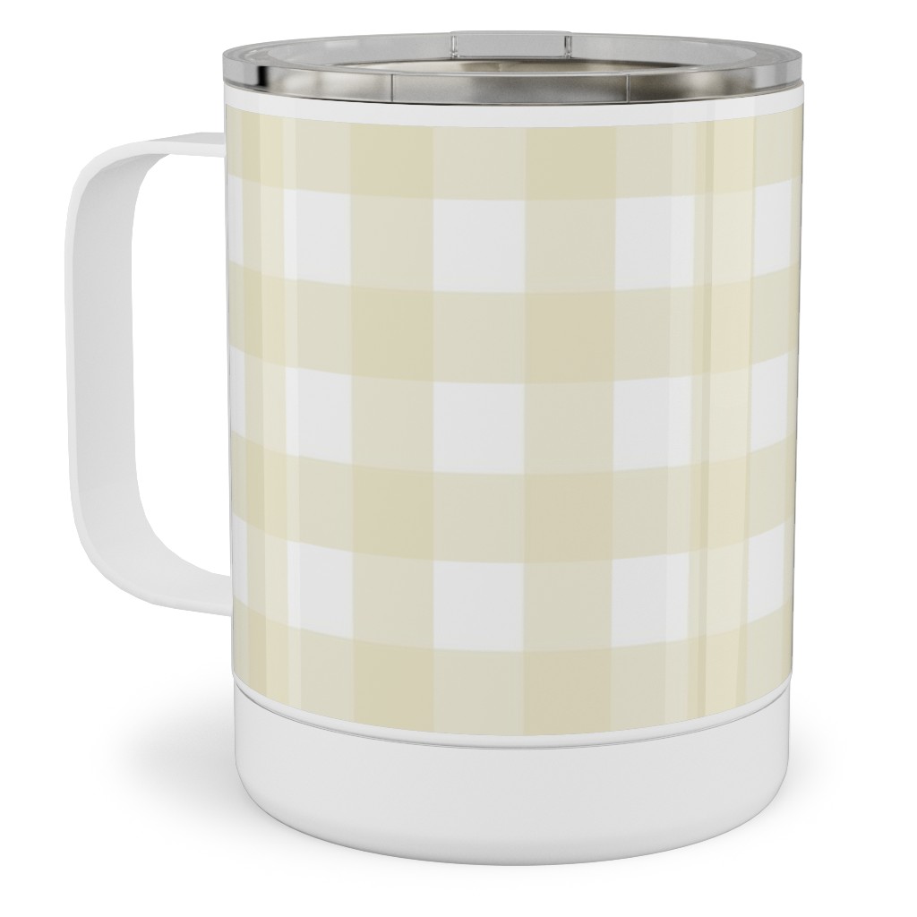 Gingham Check Stainless Steel Mug, 10oz, Yellow