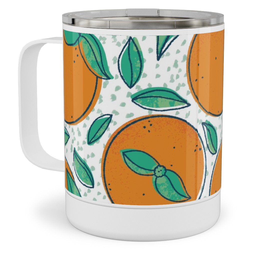 Oranges With Leaves on White Stainless Steel Mug, 10oz, Orange