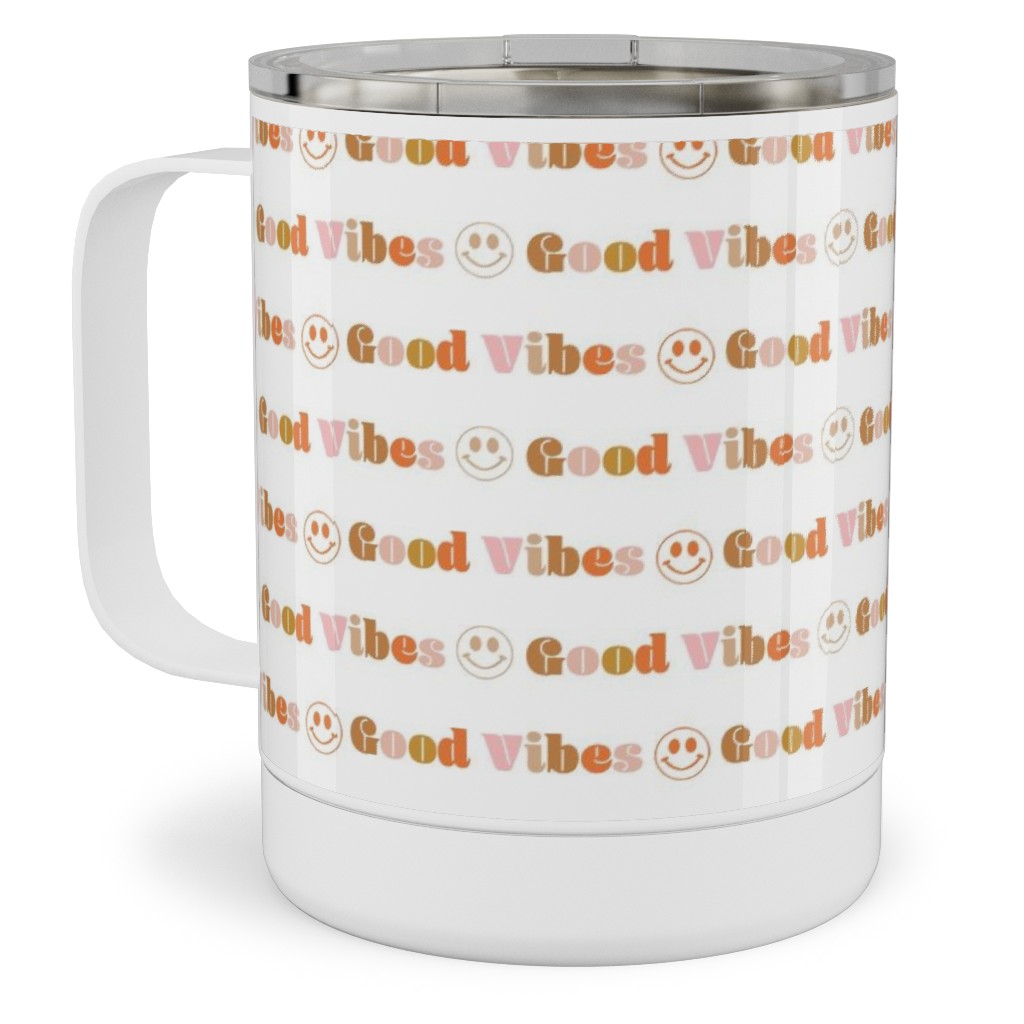 Good Vibes - Retro 70s Smiley Face - Earthy Stainless Steel Mug, 10oz, Orange, Orange