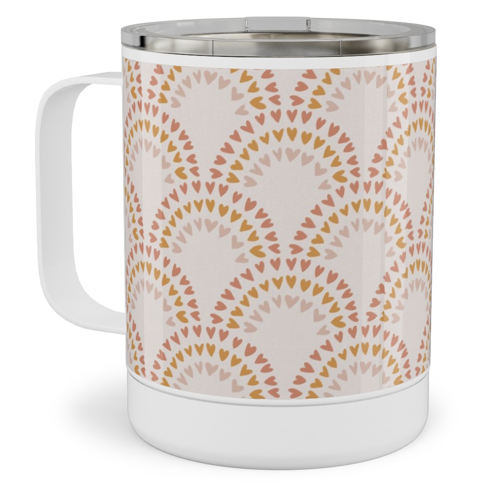 Scalloped Heart Rainbows - Mustard and Pink Stainless Steel Mug, 10oz, Pink, Bright Pink