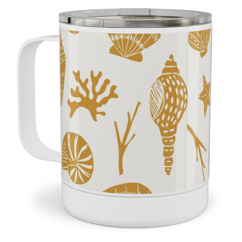 Seashells - Gold Stainless Steel Mug, 10oz, Yellow, Classic Yellow