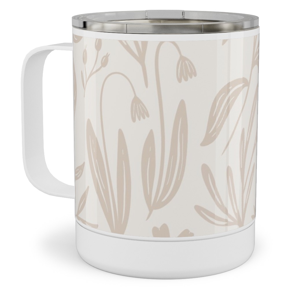 Wildflowers - Tan and Cream Stainless Steel Mug, 10oz, Beige