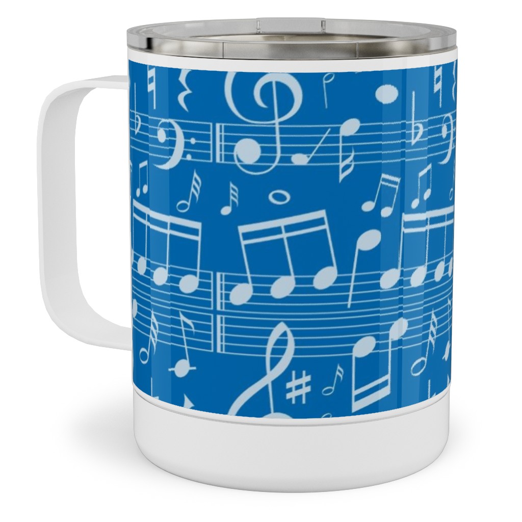 Music Notes - Blue Stainless Steel Mug, 10oz, Blue