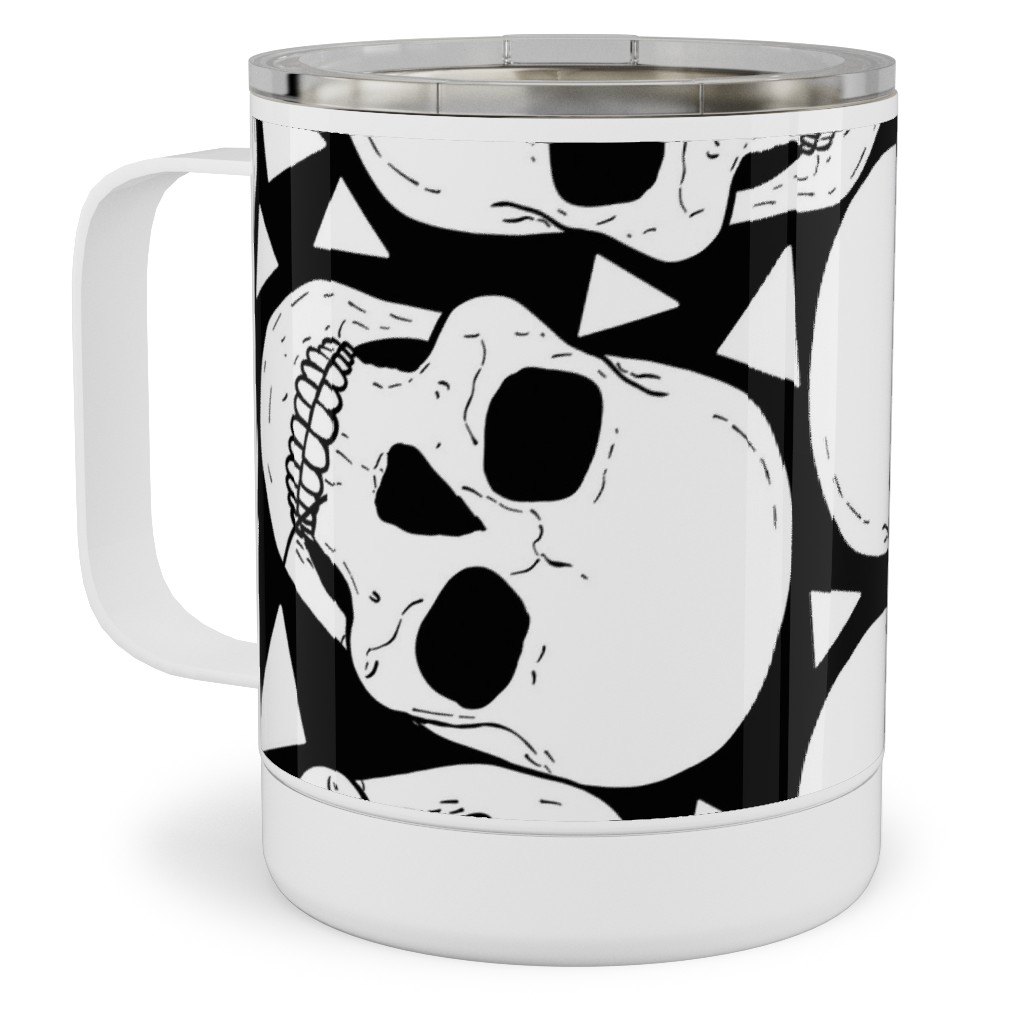 Skulls With Triangles - Black and White Stainless Steel Mug, 10oz, White