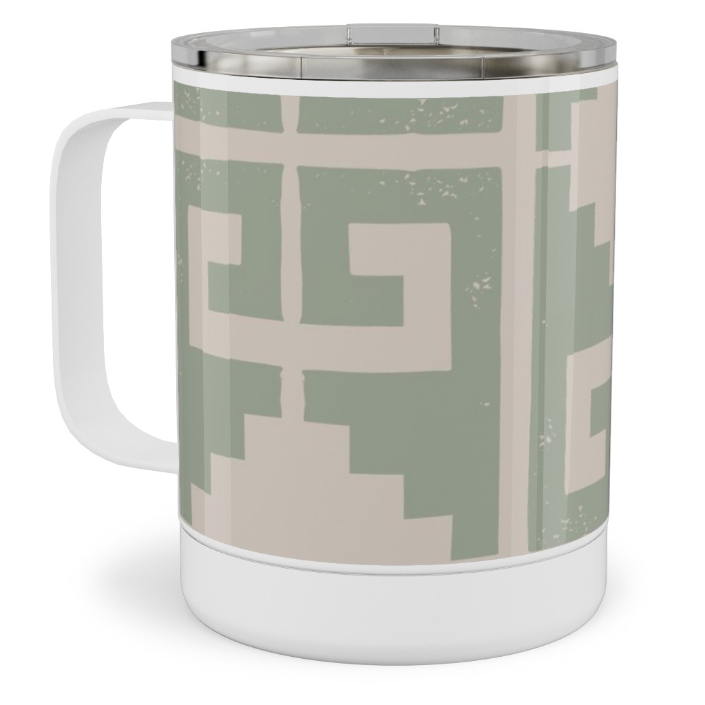 Greek To Me - Green on Cream Stainless Steel Mug, 10oz, Green, Classic Green