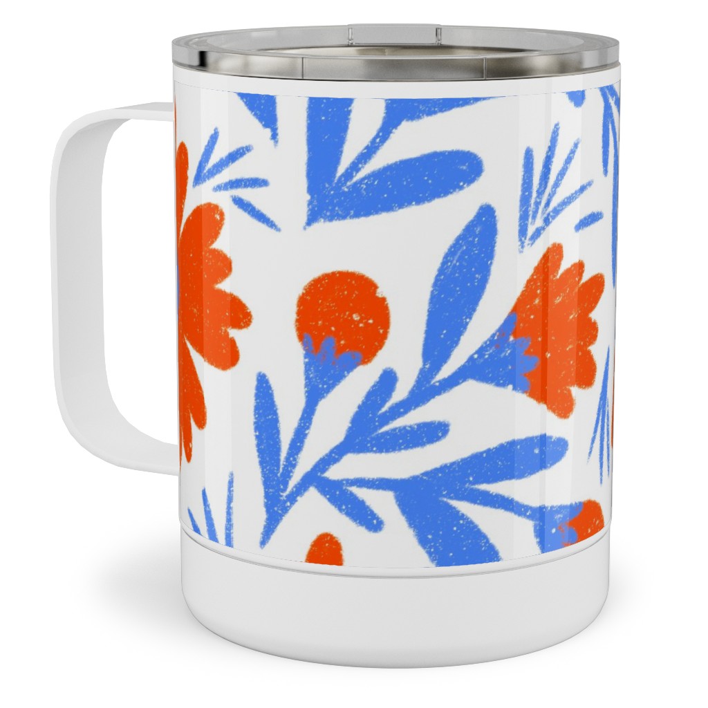 Floral Drop - Red and Blue Stainless Steel Mug, 10oz, Blue