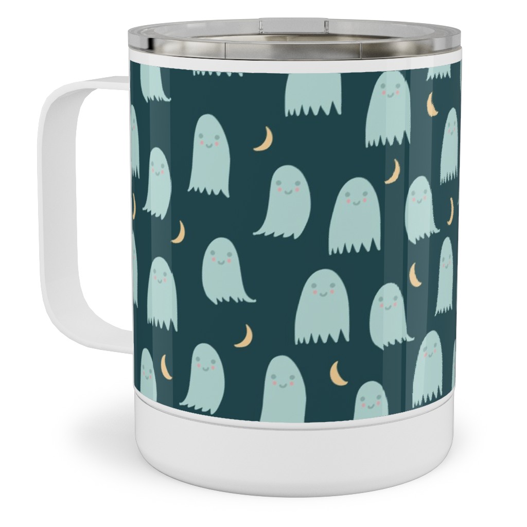 Cute Halloween Ghosts Stainless Steel Mug, 10oz, Green