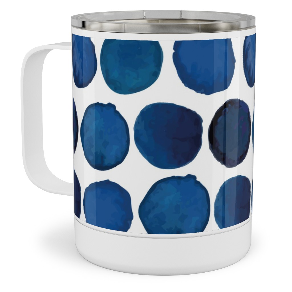 Watercolor Dots - Dark Stainless Steel Mug, 10oz, Blue, True Blue