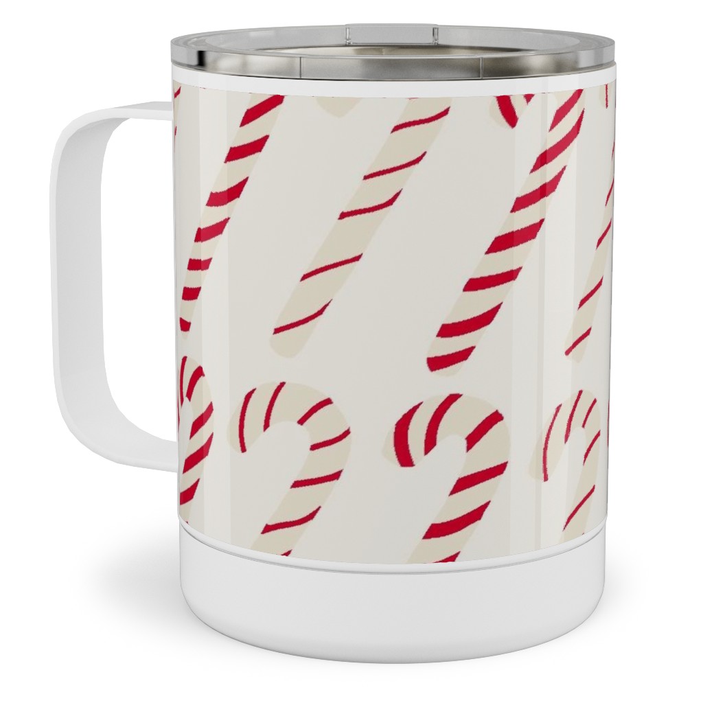 Dancing Candy Canes Stainless Steel Mug, 10oz, Beige, Pearl