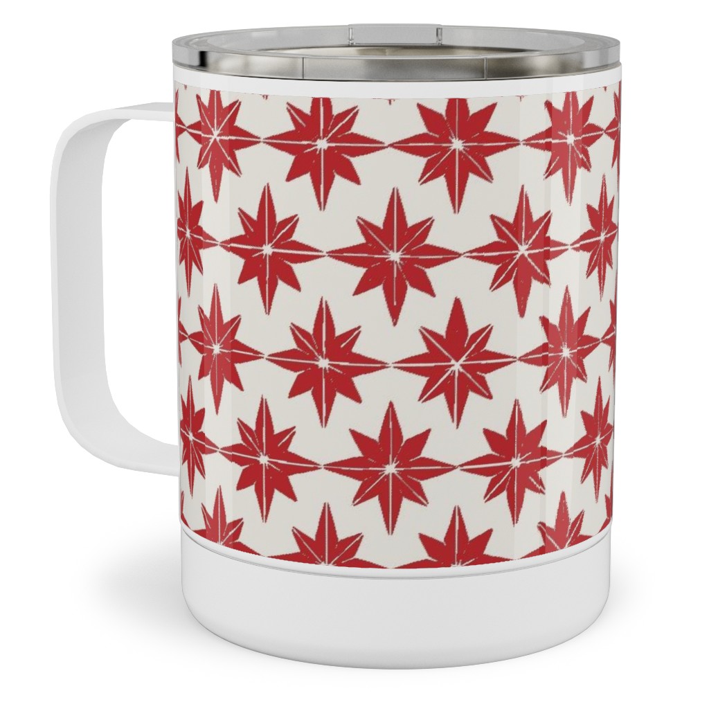 Christmas Star Tiles - Red on White Stainless Steel Mug, 10oz, Red, Red