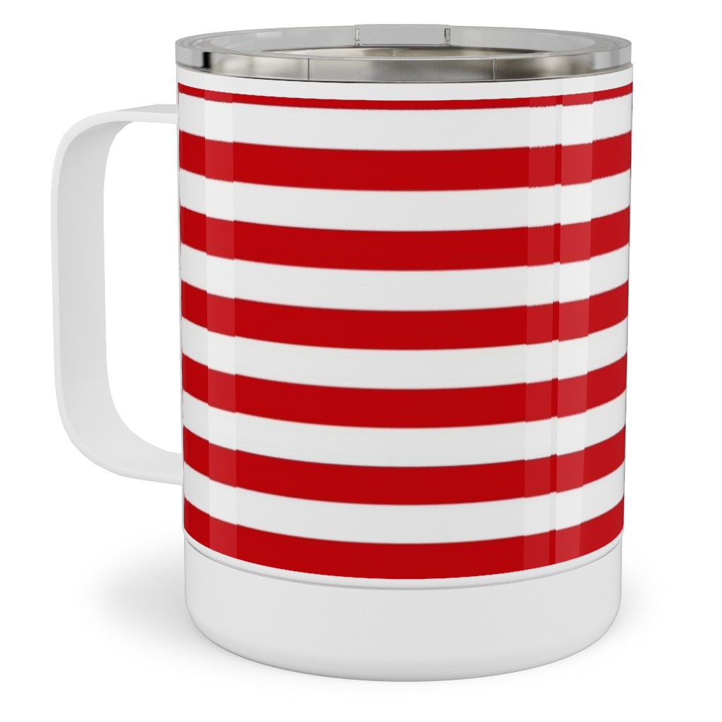 Horizontal Stripe Stainless Steel Mug, 10oz, Red