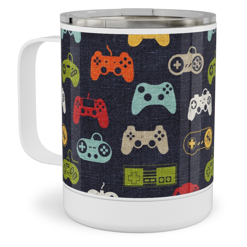 Game Controllers - Navy Multi Stainless Steel Mug, 10oz, Multicolor