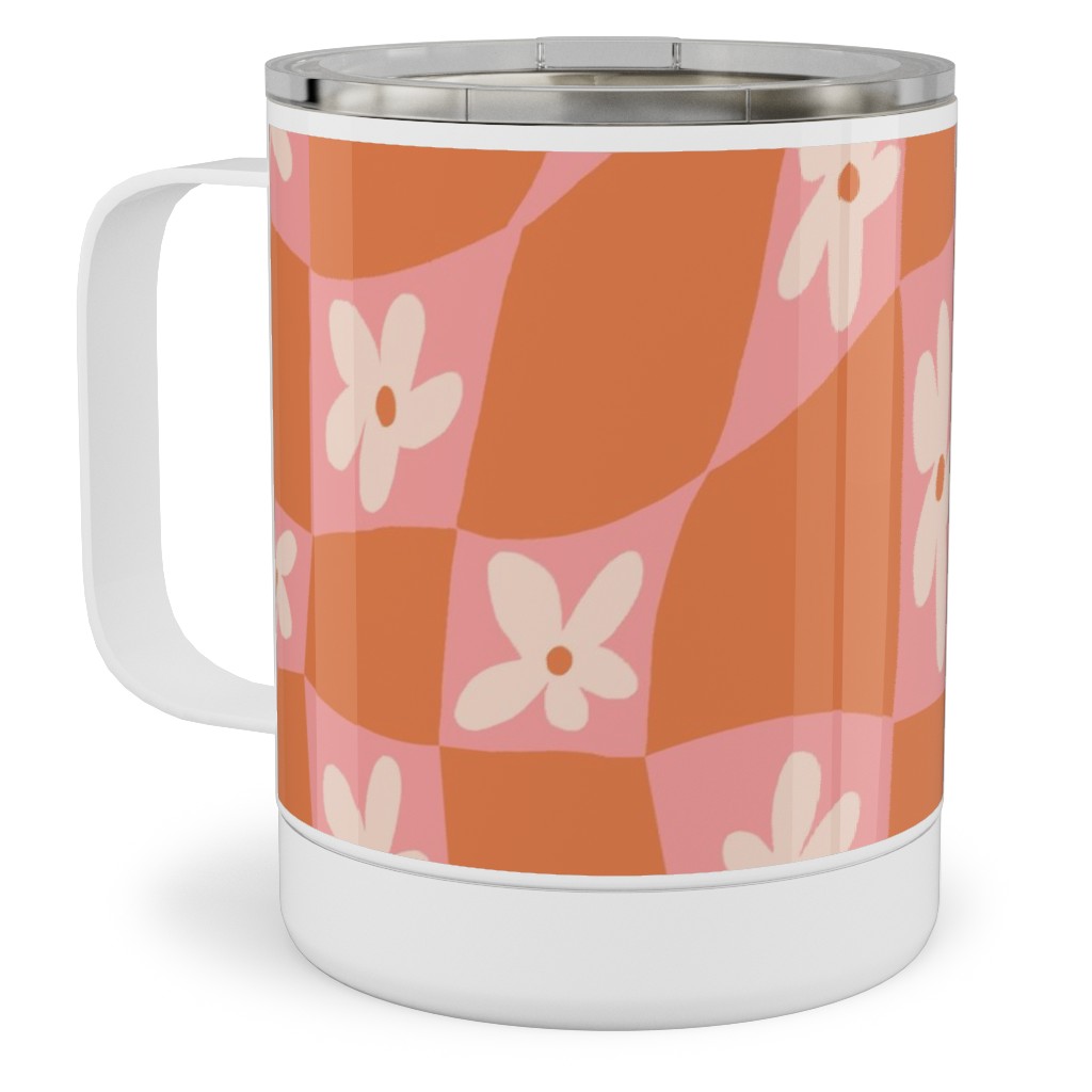 Trippy Chamomile - Floral - Orange and Pink Stainless Steel Mug, 10oz, Orange, Orange