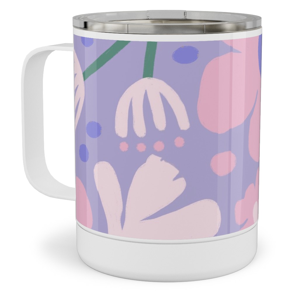 Blooming Garden on Lilac Stainless Steel Mug, 10oz, Purple, Purple