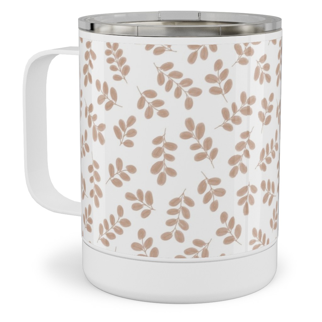 Whimsy Leaves - Dusty Stainless Steel Mug, 10oz, Beige, Pearl