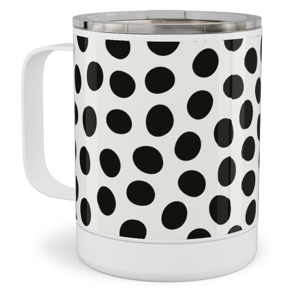 Dots - Black and White Stainless Steel Mug, 10oz, White, White