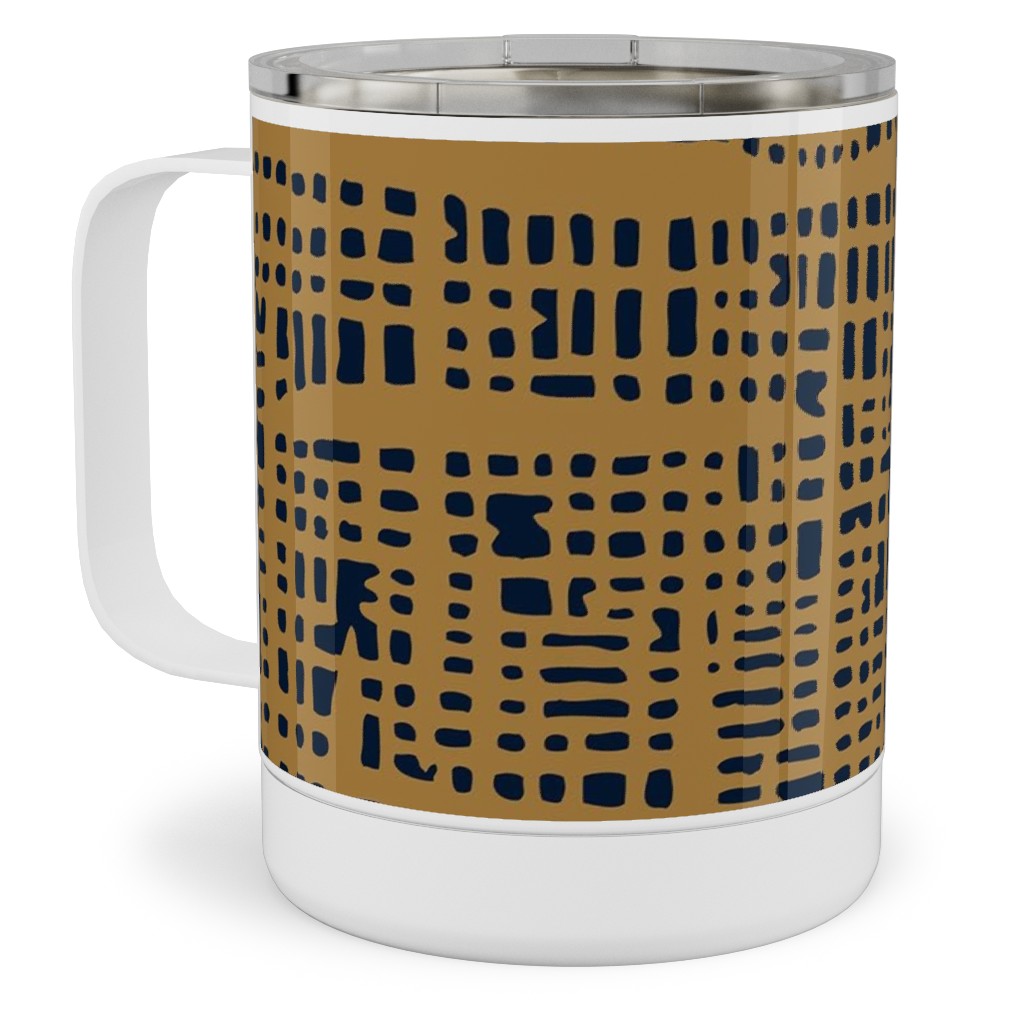 Linen Texture - Mustard Stainless Steel Mug, 10oz, Yellow, Classic Yellow