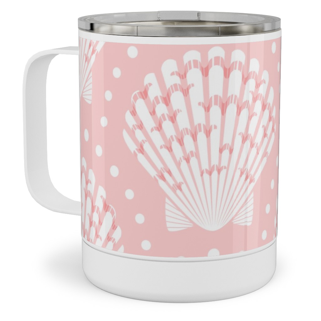 Pretty Scallop Shells - Pink Stainless Steel Mug, 10oz, Pink, Bright Pink