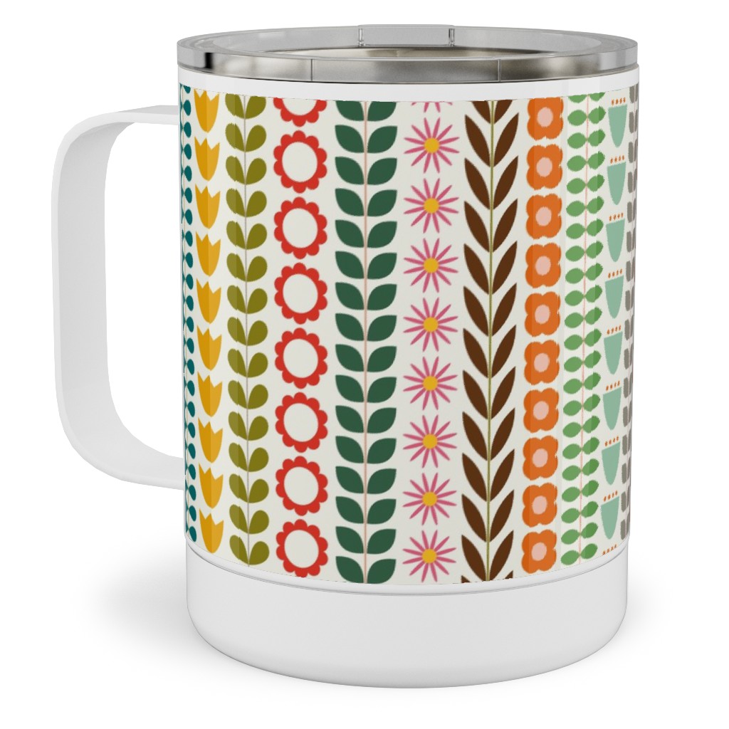 Scandinavian Folk Stripe - Multi Stainless Steel Mug, 10oz, Multicolor