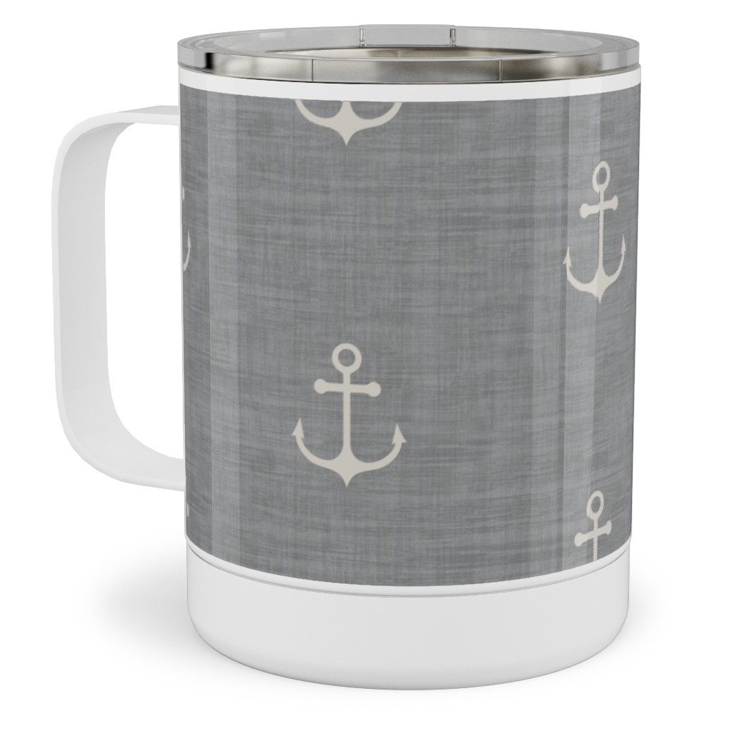 Anchor - Ivory on Light Grey Texture Stainless Steel Mug, 10oz, Gray, Gray