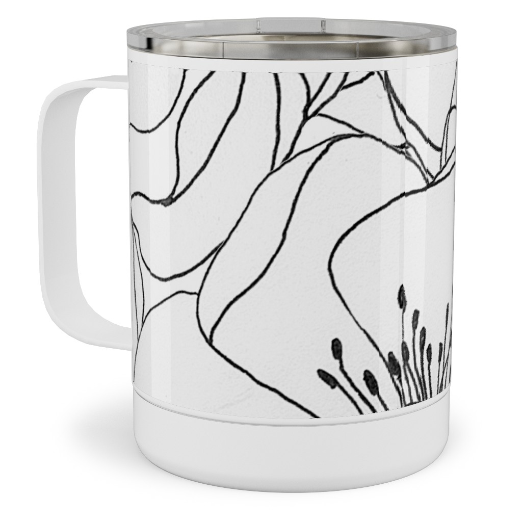White Anemones - Neutral Stainless Steel Mug, 10oz, White, White