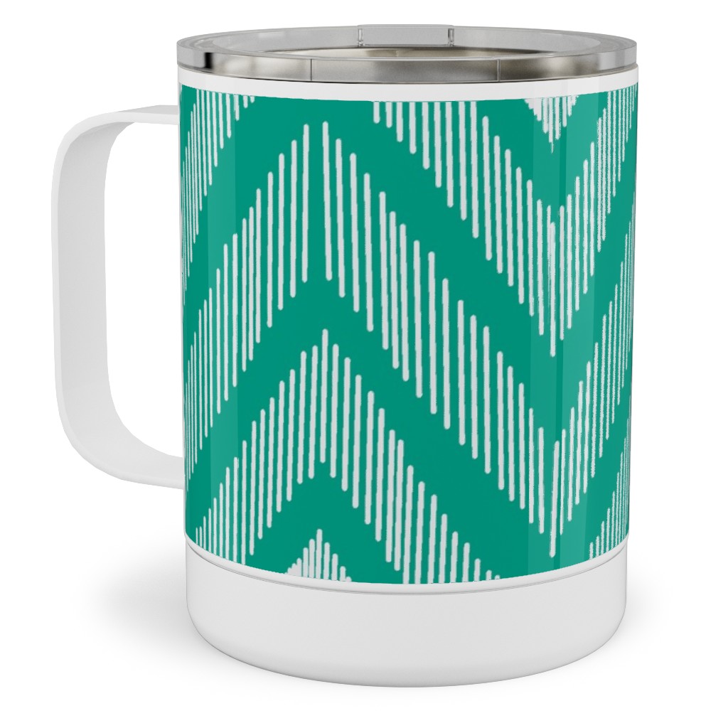 Ikat Stainless Steel Mug, 10oz, Green, Tidal Wave