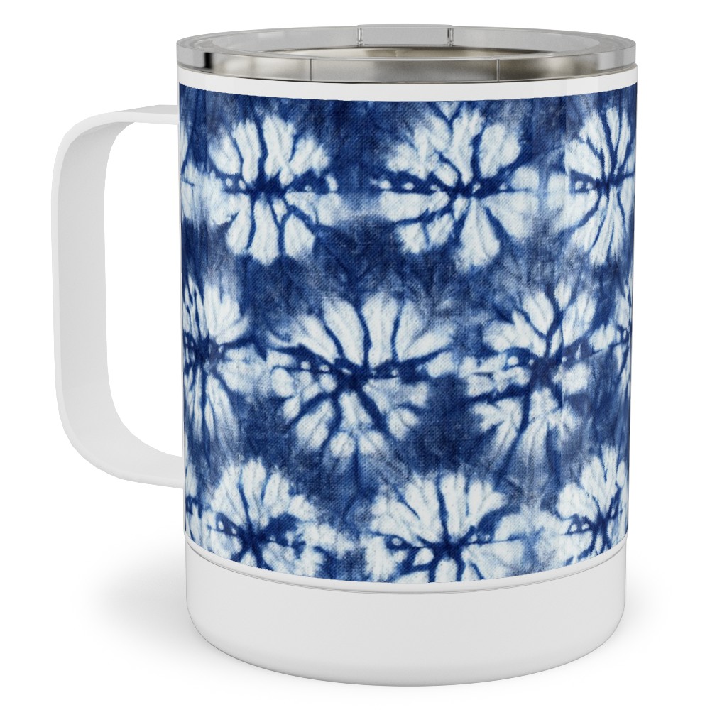 Shibori Pine - Blue Stainless Steel Mug, 10oz, Blue, True Blue