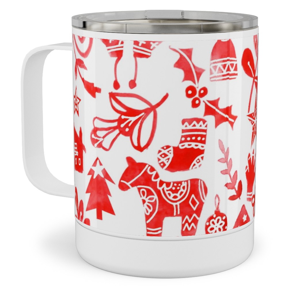 Red Christmas Stainless Steel Mug, 10oz, Red, Red