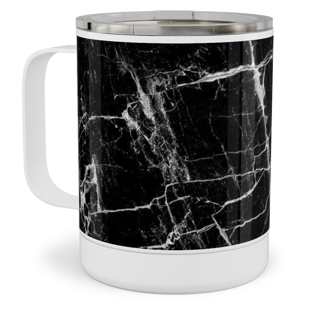 Cracked Black Marble Stainless Steel Mug, 10oz, Black, Black