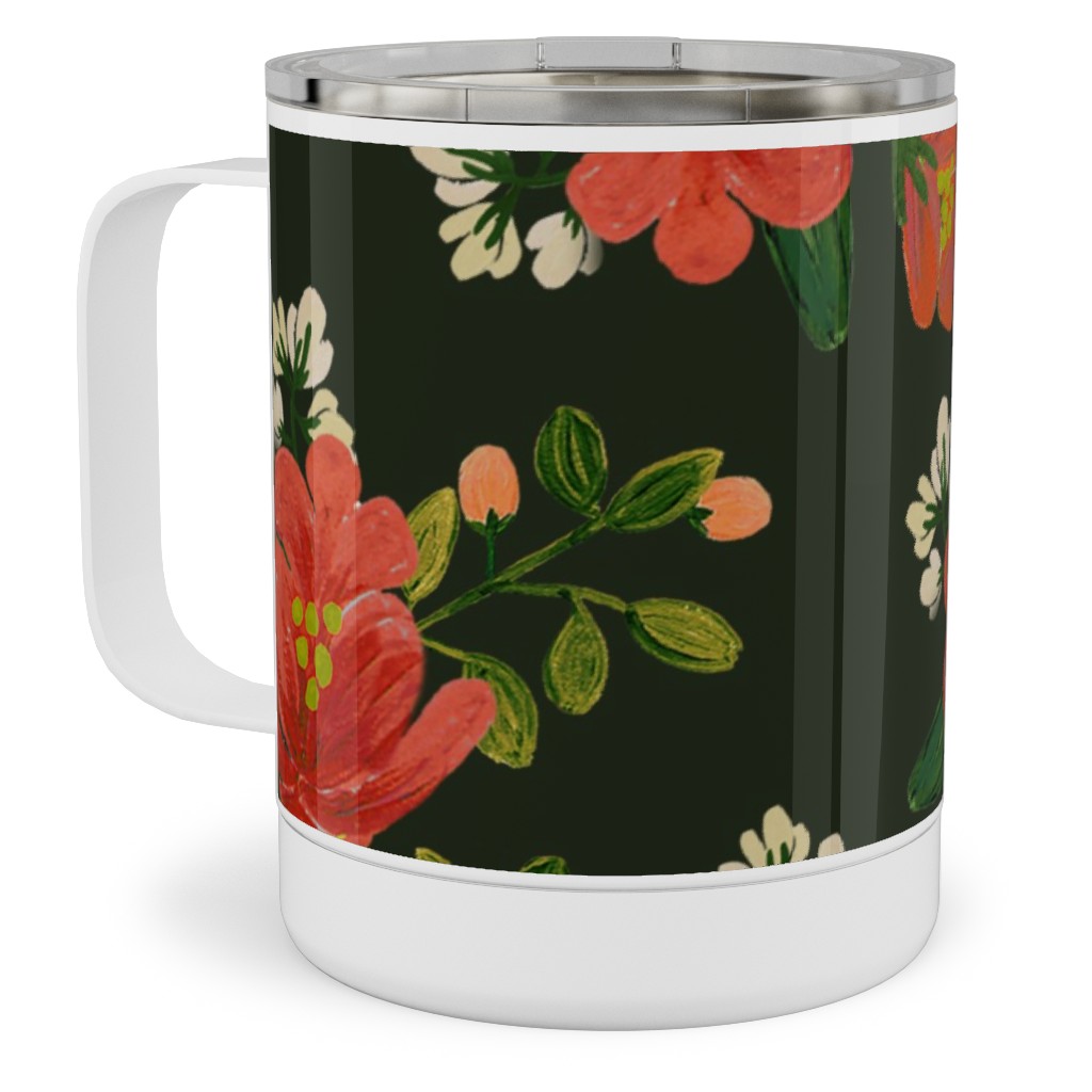 Holiday Floral Stainless Steel Mug, 10oz, Green, Classic Green