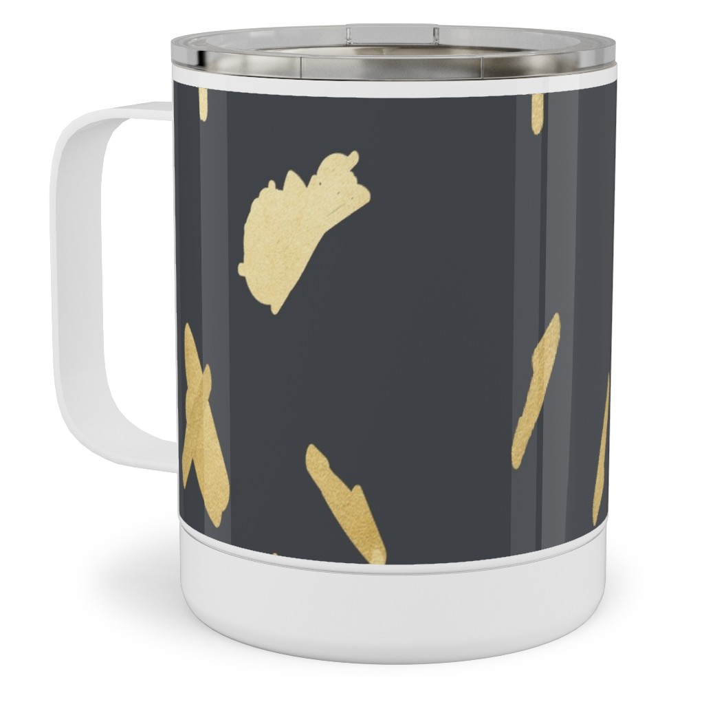 Blobs - Gold on Charcoal Stainless Steel Mug, 10oz, Gray, Gray
