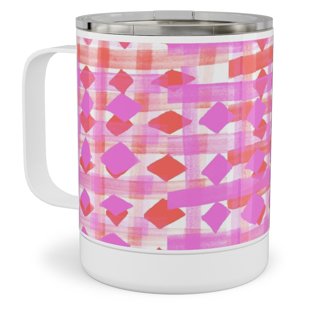 Brush Stripes Geometric - Pink Stainless Steel Mug, 10oz, Pink, Bright Pink