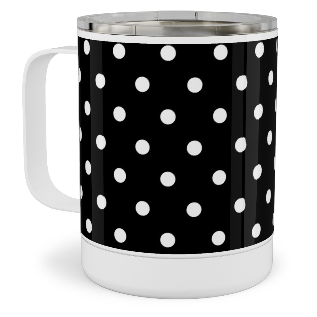 Dotty - White on Black Stainless Steel Mug, 10oz, Black, Black
