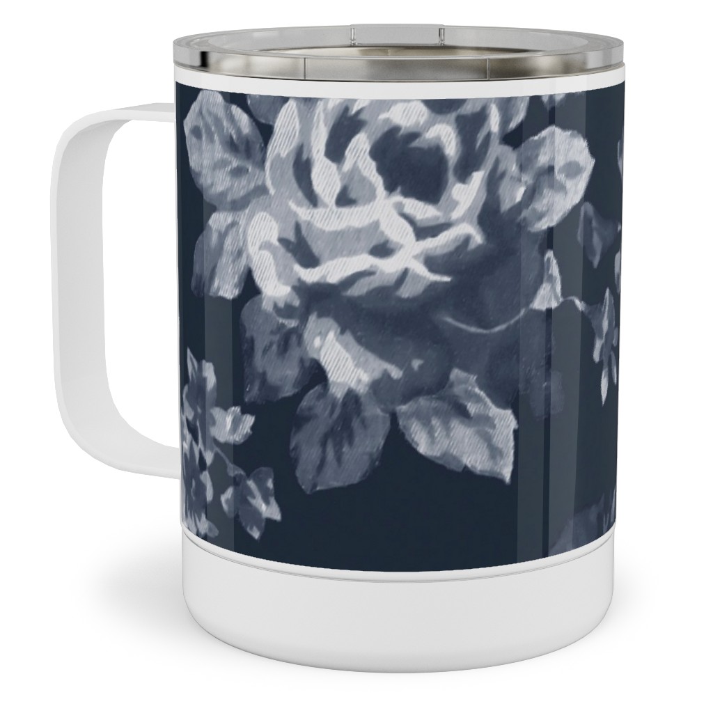 Navy Floral Stainless Steel Mug, 10oz, Blue, True Blue