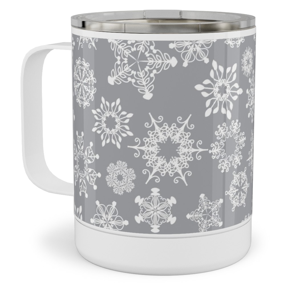 Snowflake Silver Stainless Steel Mug, 10oz, Gray, Gray