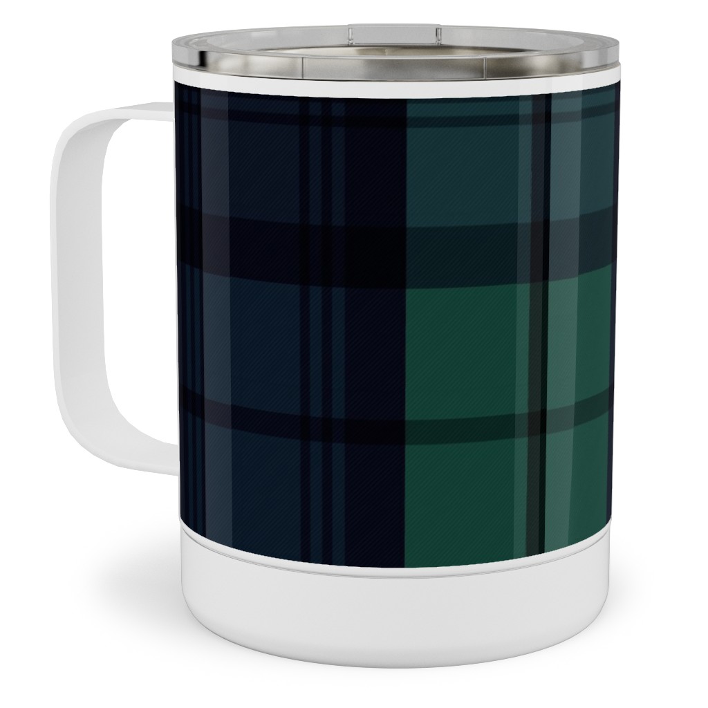 Dark Green Plaid Stainless Steel Mug, 10oz, Green