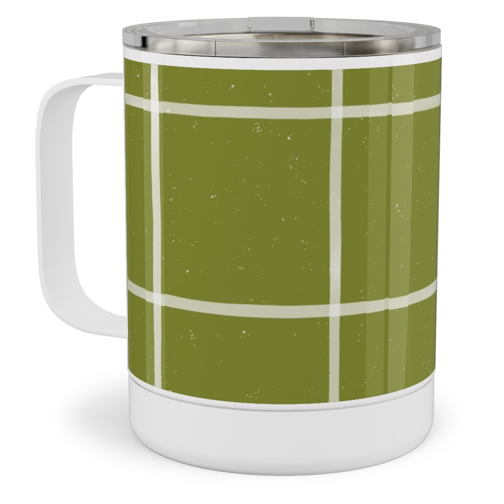 Watercolor Windowpane - Green Stainless Steel Mug, 10oz, Green