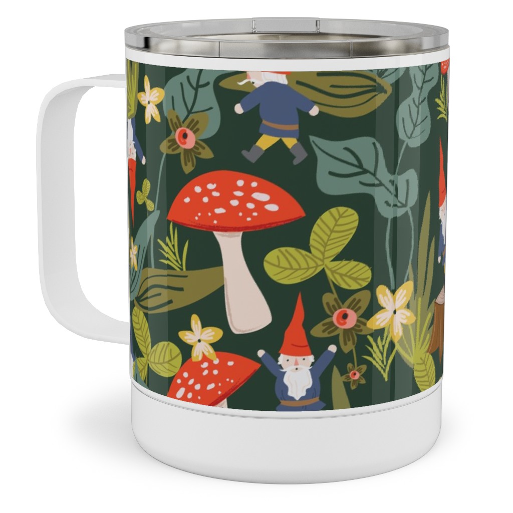 Woodland Gnomes - Green Stainless Steel Mug, 10oz, Green, Classic Green