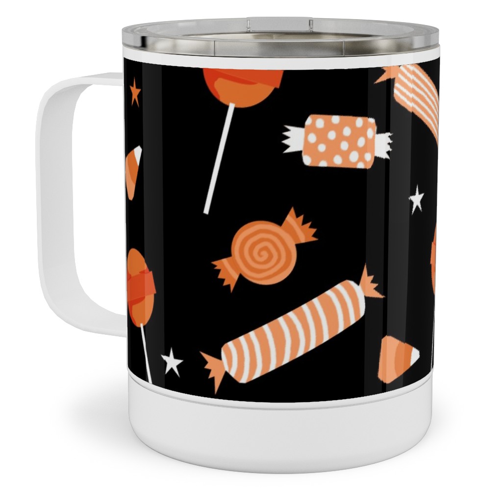 Halloween Candy - Orange and Black Stainless Steel Mug, 10oz, Black