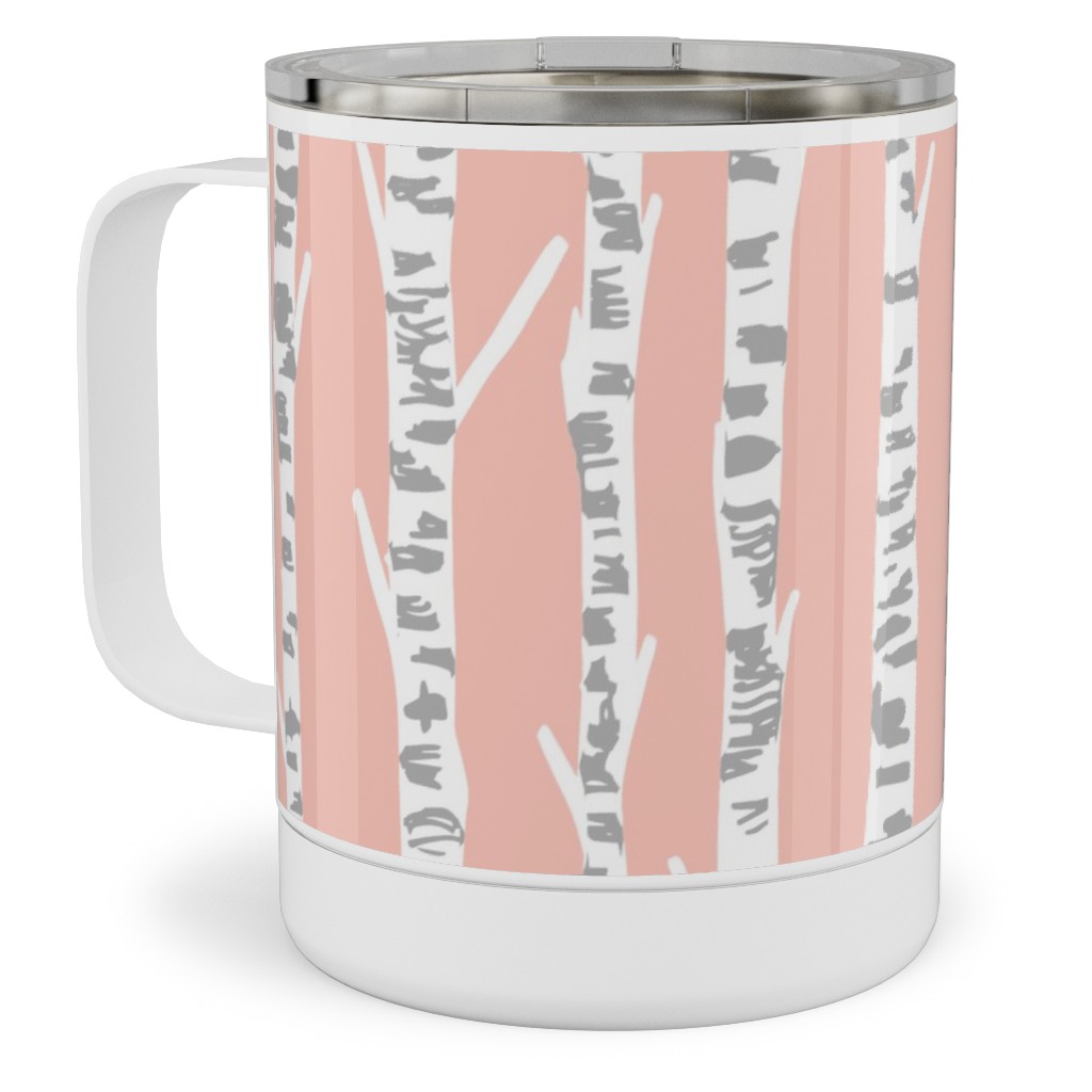 Birch Tree - Pink Stainless Steel Mug, 10oz, Pink